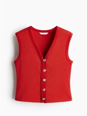 H&M Red Ribbed Button-Front Sleeveless Top
